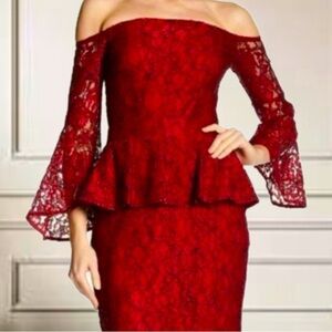 WhimsiGoth Peplum Red w/ Black Dipped Lace Cocktail Extremely Sexy Dress Sz 0